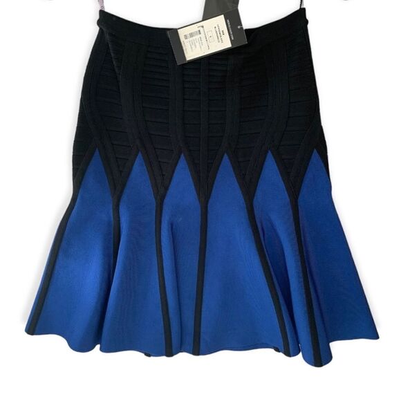 Herve Leger Skirt, Pleated, Blue and Black,  Flare Skirt, small, NWT - Picture 2 of 2